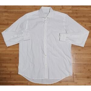 Robert Graham Button Down Dress Shirt Mens Size 42 (16 1/2) Plain White Cotton